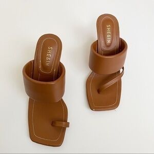 SHEIN brown faux leather heels slippers